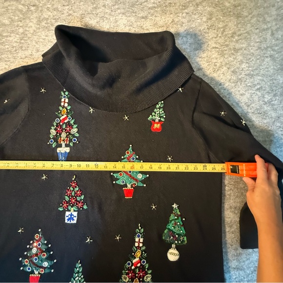 Vtg Christmas Sweater women's 2X Turtle Neck Embroidered Festive Trees Stars - Picture 7 of 11